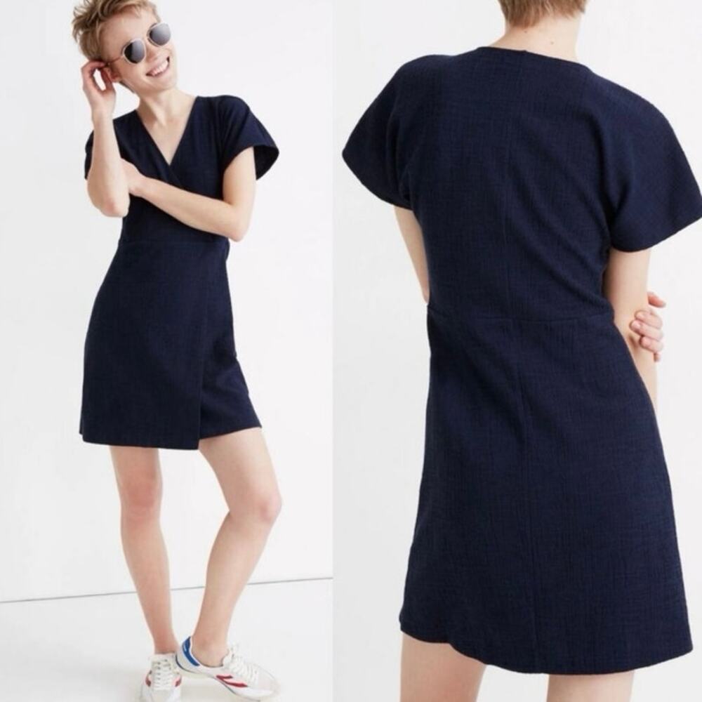 Madewell Black Cross Front V Neck Faux Wrap Short Sleeve Midi Dress Size 2X